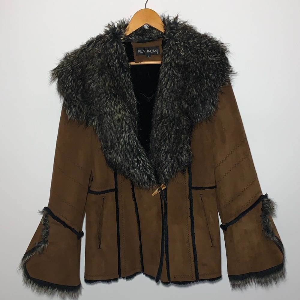 Platinum Brand Vegan Suede Jacket Faux Fur Sz S